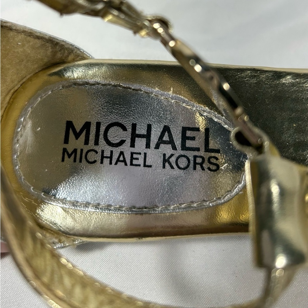 Michael Kors Girls Thong Strappy Metallic Sandals Logo Kids Shoes Sz 1 - Picture 4 of 9